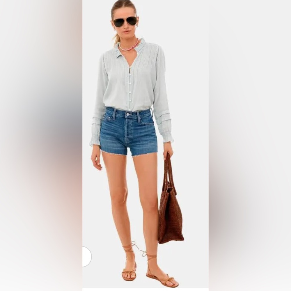 Faherty Ruffled Blouse with Mandarin Collar